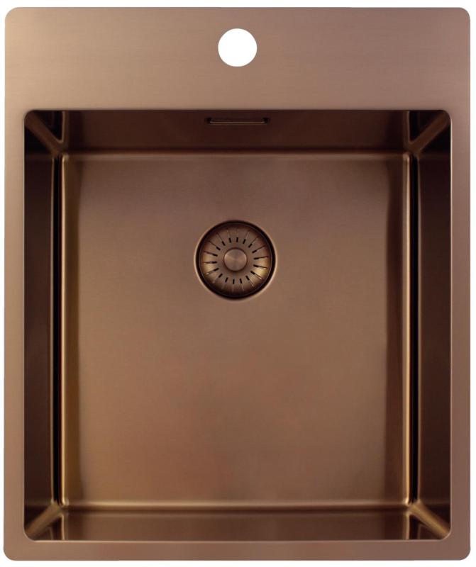 Pure.Sink Exclusivo Évier en cuivre 44x52 cm Tapwing avec trou pour robinet, rayon de 10mm PEX4040T-62