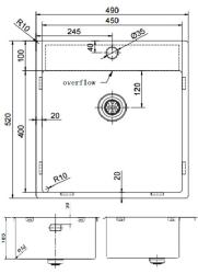 Pure.Sink Exclusivo Évier en acier inoxydable 49x52 cm Tapwing avec trou de robinet rayon de 10mm PEX4540T-02