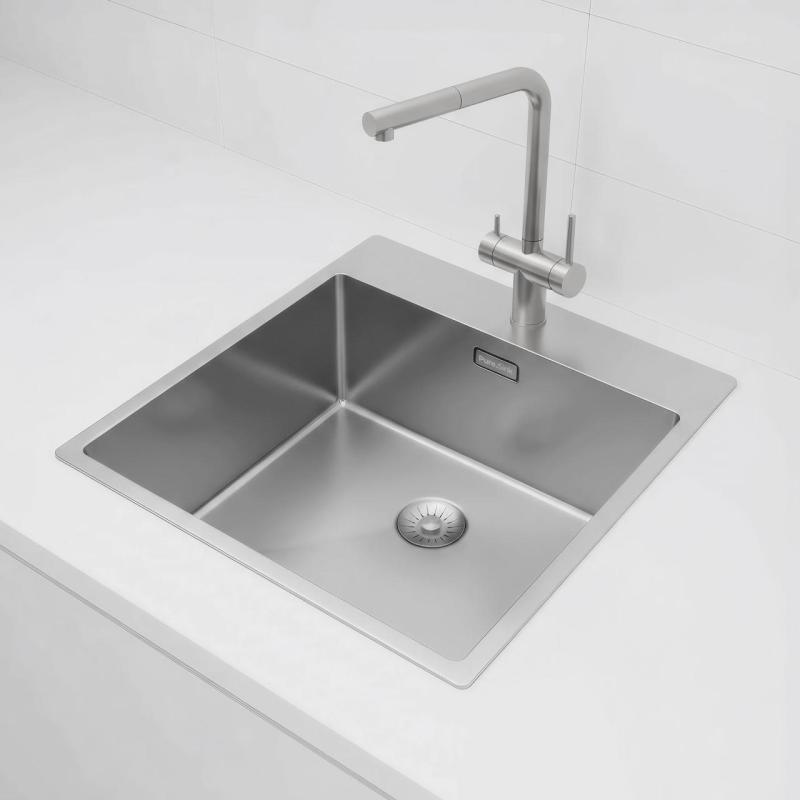 Pure.Sink Exclusivo Évier en inox 49x52 cm Tapwing avec trou de robinet rayon de 10mm PEX4540T-02