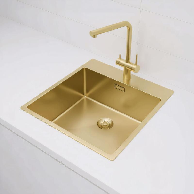 Pure.Sink Exclusivo évier doré 49x52 cm Tapwing avec banque de trous de robinet rayon 10mm PEX4540T-60