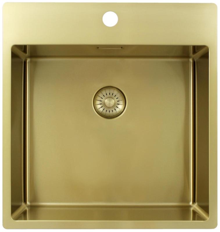 Pure.Sink Exclusivo évier doré 49x52 cm Tapwing avec banque de trous de robinet rayon 10mm PEX4540T-60