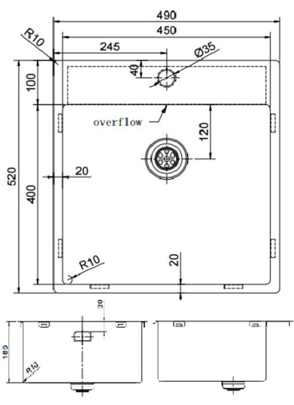 Pure.Sink Exclusivo Gun Metal évier 49x52 cm Tapwing avec trou de robinet rayon 10mm PEX4540T-61