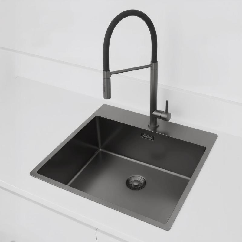 Pure.Sink Exclusivo Gun Metal évier 54x52 cm Tapwing avec trou de robinet 10mm radius PEX5040T-61