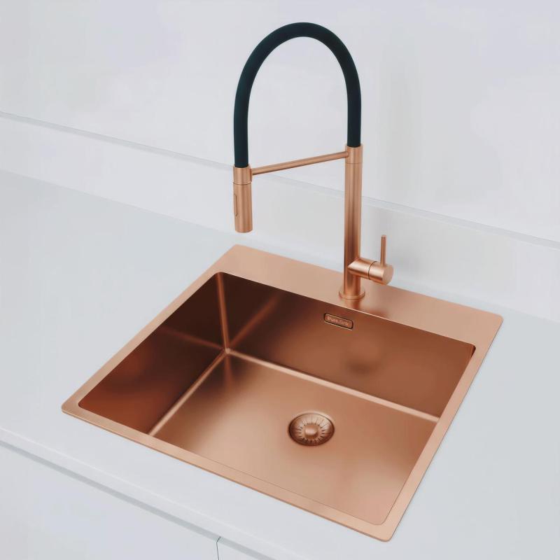 Pure.Sink Exclusivo Évier en cuivre 54x52 cm Tapwing avec trou pour robinet rayon 10mm PEX5040T-62