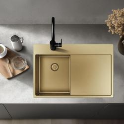 Pure.Sink Exclusivo Petit évier doré avec zone d'égouttement 78x52 cm Tapwing à gauche PEX3478LT-60