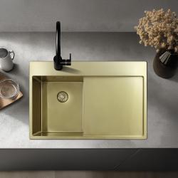 Pure.Sink Exclusivo Petit évier doré avec zone d'égouttement 78x52 cm Tapwing à gauche PEX3478LT-60