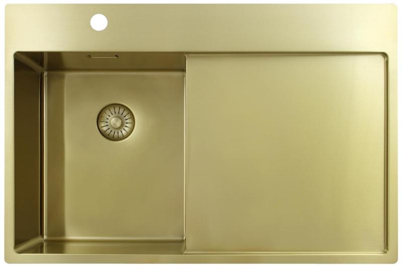 Pure.Sink Exclusivo Petit évier doré avec égouttoir 78 x 52 cm Robinet à levier gauche PEX3478LT-60