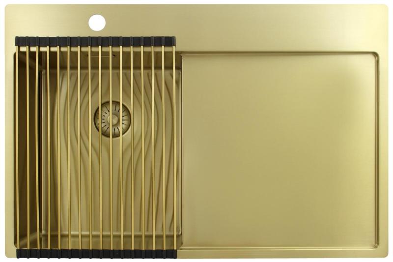 Pure.Sink Exclusivo Petit évier doré avec égouttoir 78 x 52 cm Robinet à levier gauche PEX3478LT-60