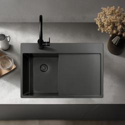 Pure.Sink Exclusivo Gun Metal petit évier avec égouttoir 78x52 cm Tapwing à gauche PEX3478LT-61