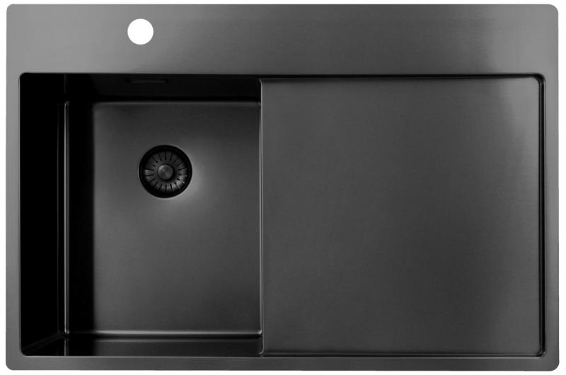 Pure.Sink Exclusivo Gun Metal petit évier avec égouttoir 78x52 cm Tapwing à gauche PEX3478LT-61