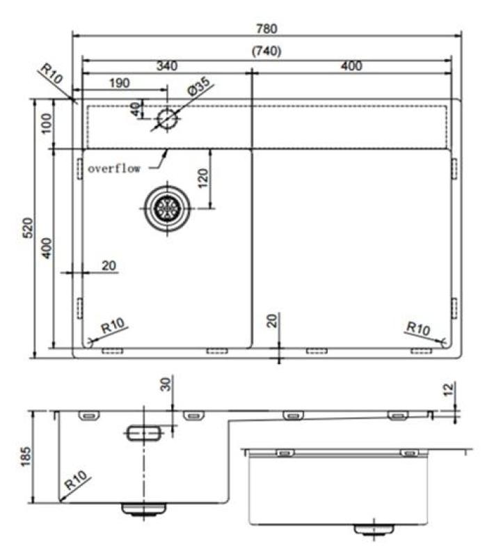 Pure.Sink Exclusivo Gun Metal petit évier avec égouttoir 78x52 cm Tapwing à gauche PEX3478LT-61