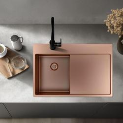 Pure.Sink Exclusivo Cuve en cuivre petite avec égouttoir 78x52 cm Tapwing à gauche PEX3478LT-62
