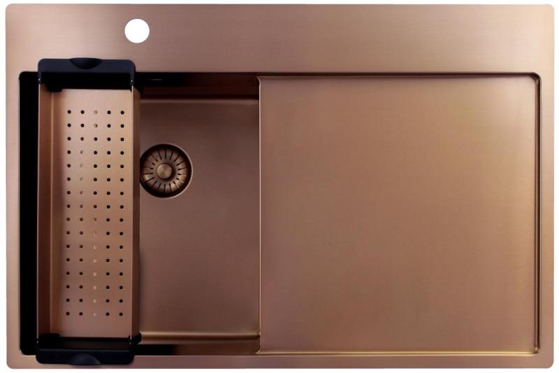 Pure.Sink Exclusivo Cuve en cuivre petite avec égouttoir 78x52 cm Tapwing à gauche PEX3478LT-62