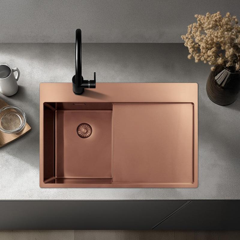 Pure.Sink Exclusivo Cuve en cuivre petite avec égouttoir 78x52 cm Tapwing à gauche PEX3478LT-62