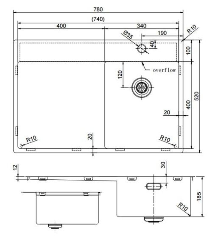 Pure.Sink Exclusivo RVS petit évier avec égouttoir 78x52 cm Tapwing à droite PEX3478RT-02