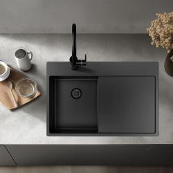 Pure.Sink Exclusif Gun Metal petit évier avec zone d'égouttage 78x52 cm Tapwing à droite PEX3478RT-61