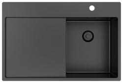 Pure.Sink Exclusif Gun Metal petit évier avec zone d'égouttage 78x52 cm Tapwing à droite PEX3478RT-61
