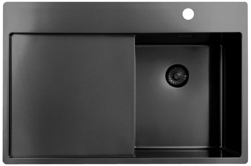Pure.Sink Exclusivo Gun Metal petit évier avec zone d'égouttage 78x52 cm Tapwing à droite PEX3478RT-61