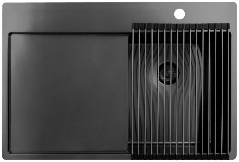 Pure.Sink Exclusivo Gun Metal petit évier avec zone d'égouttage 78x52 cm Tapwing à droite PEX3478RT-61