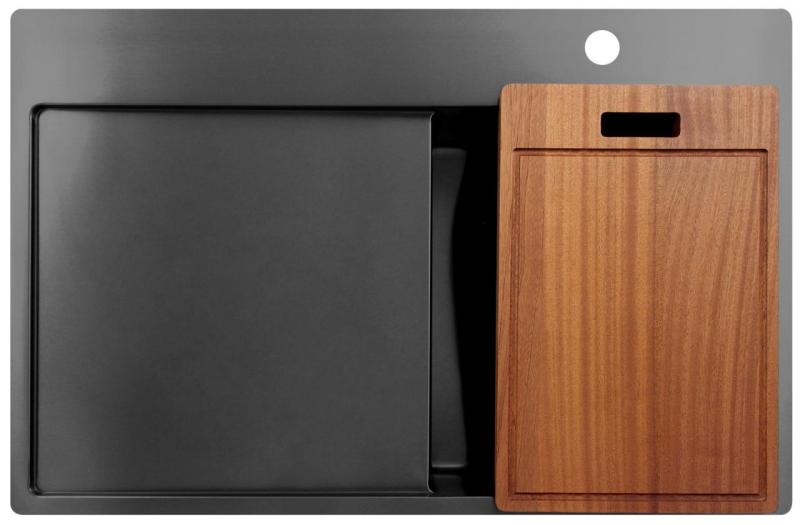 Pure.Sink Exclusivo Gun Metal petit évier avec zone d'égouttage 78x52 cm Tapwing à droite PEX3478RT-61