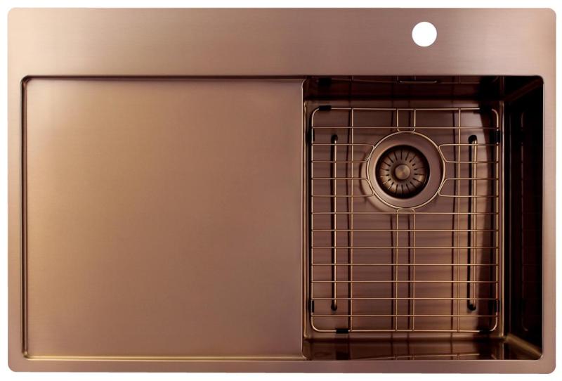 Pure.Sink Exclusivo Petit évier en cuivre avec égouttoir 78x52 cm Tapwing à droite PEX3478RT-62