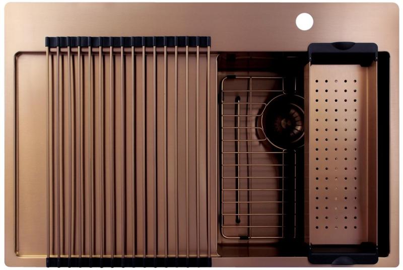 Pure.Sink Exclusivo Petit évier en cuivre avec égouttoir 78x52 cm Tapwing à droite PEX3478RT-62