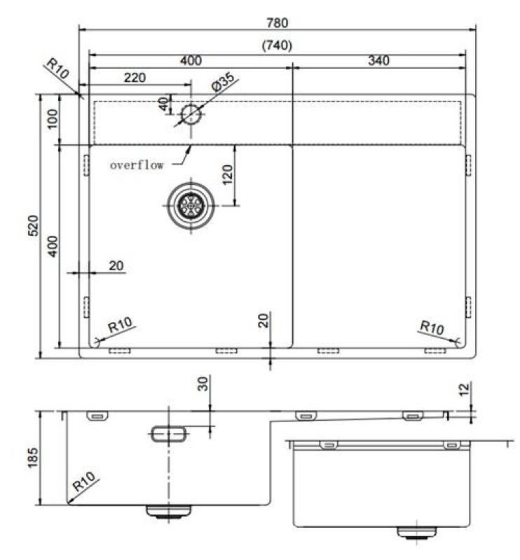 Pure.Sink Exclusivo Évier en inox avec égouttoir 78x52 cm Tapwing à gauche PEX4078LT-02