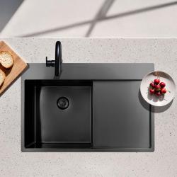 Pure.Sink Exclusivo Gun Metal évier avec égouttoir 78x52 cm Tapwing à gauche PEX4078LT-61