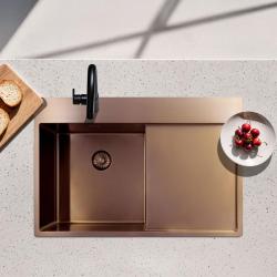 Pure.Sink Exclusivo Évier en cuivre avec égouttoir 78x52 cm Tapwing à gauche PEX4078LT-62