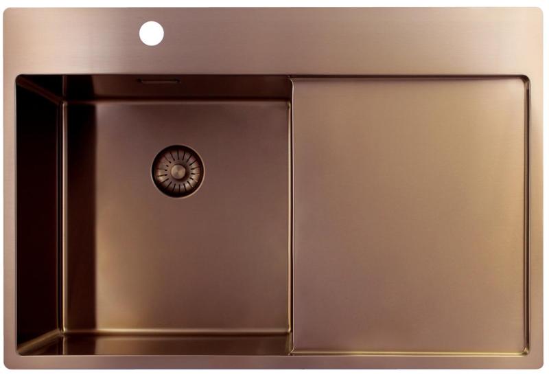 Pure.Sink Exclusivo Évier en cuivre avec égouttoir 78x52 cm Tapwing à gauche PEX4078LT-62