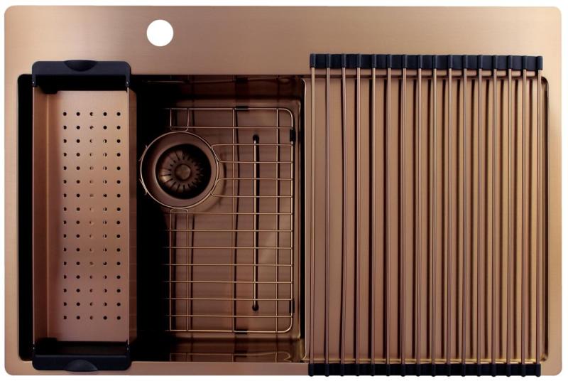 Pure.Sink Exclusivo Évier en cuivre avec égouttoir 78x52 cm Tapwing à gauche PEX4078LT-62