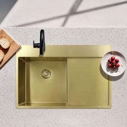 Pure.Sink Exclusivo Évier doré avec égouttoir 78x52 cm Tapwing à droite PEX4078RT-60