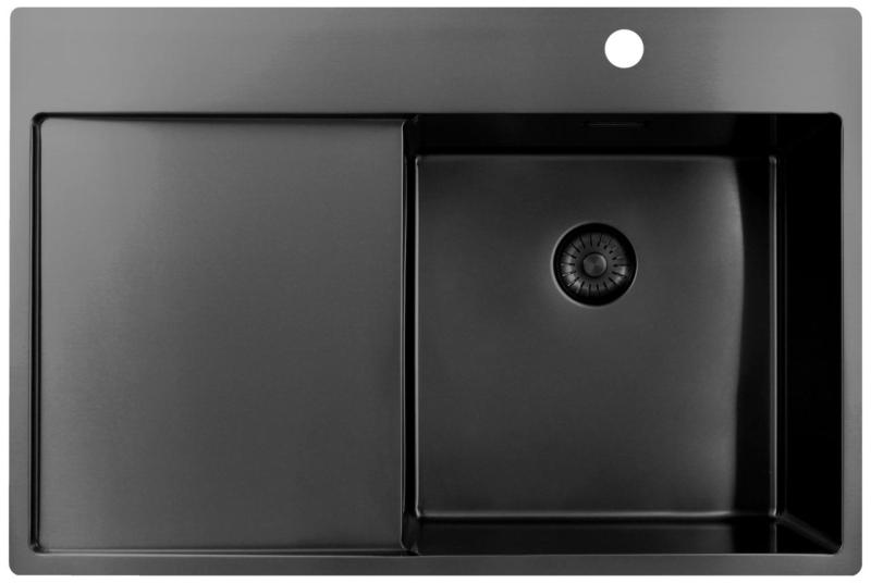 Pure.Sink Exclusivo Gun Metal évier avec égouttoir 78x52 cm Tapwing à droite PEX4078RT-61