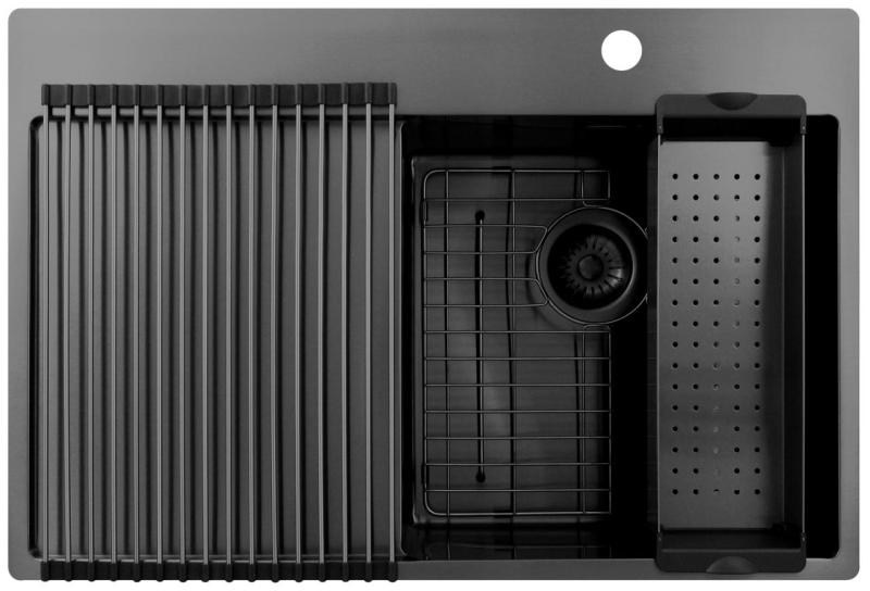 Pure.Sink Exclusivo Gun Metal évier avec égouttoir 78x52 cm Tapwing à droite PEX4078RT-61