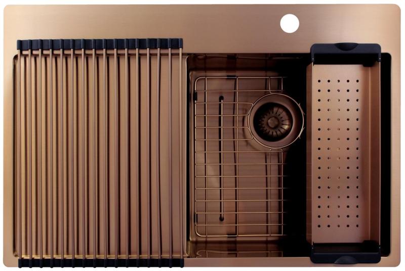 Pure.Sink Exclusivo Évier en cuivre avec égouttoir 78x52 cm Tapwing à droite PEX4078RT-62