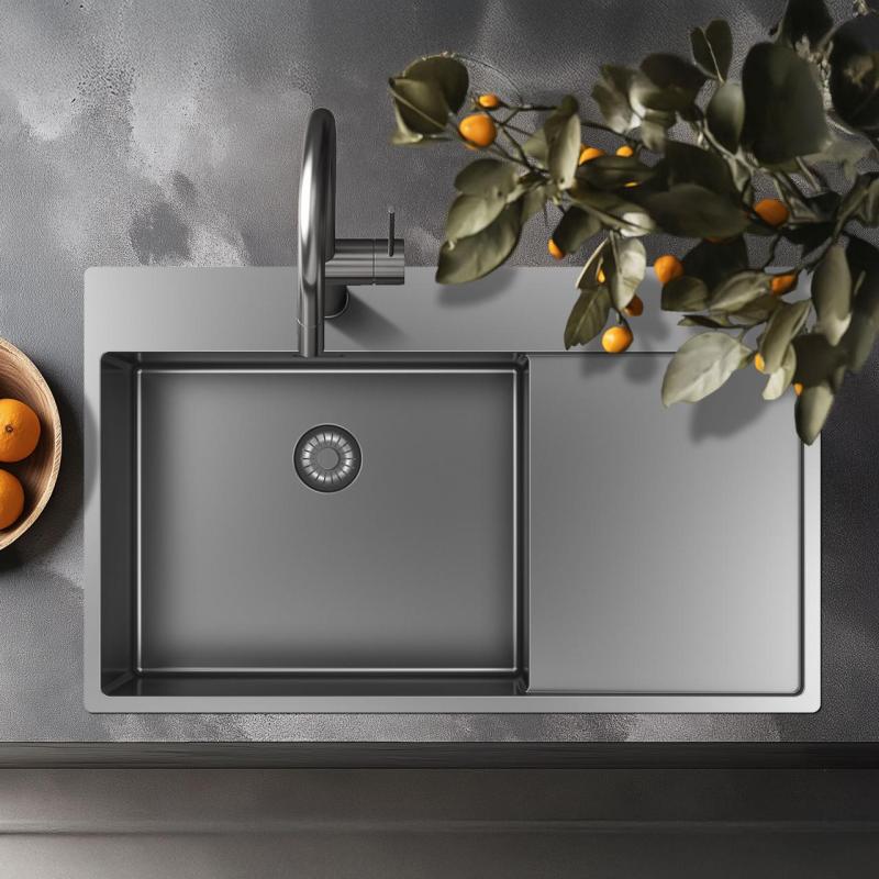 Pure.Sink Exclusivo Évier en inox avec égouttoir 86x52 cm Tapwing à gauche PEX5086LT-02