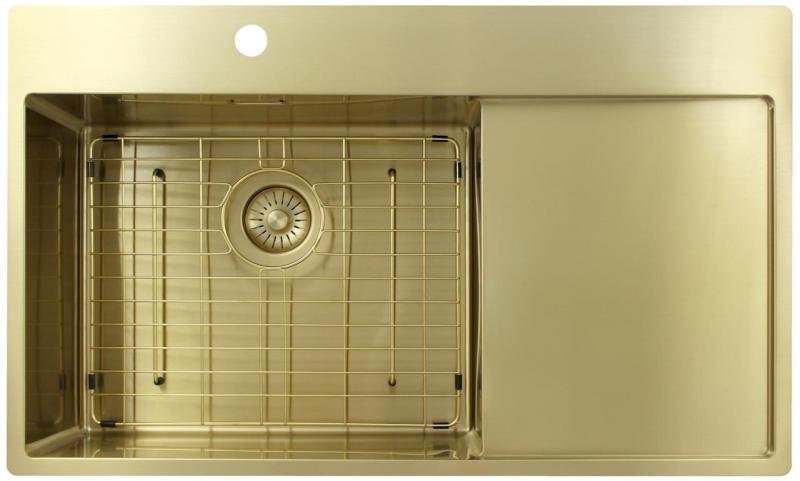 Pure.Sink Exclusivo Évier doré avec égouttoir 86 x 52 cm Robinet à levier gauche PEX5086LT-60