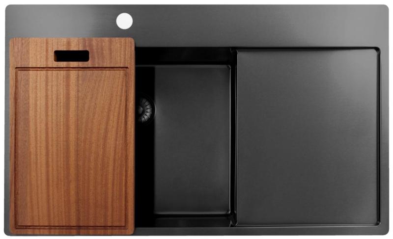 Pure.Sink Exclusivo Gun Metal évier avec égouttoir 86x52 cm Tapwing à gauche PEX5086LT-61