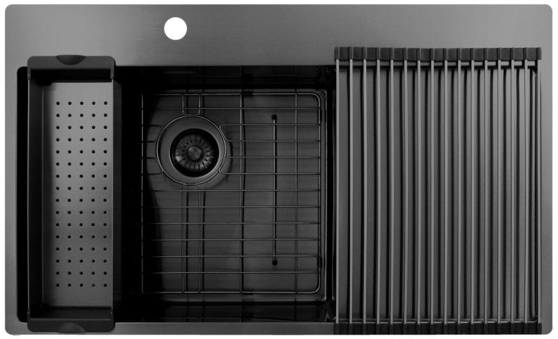 Pure.Sink Exclusivo Gun Metal évier avec égouttoir 86x52 cm Tapwing à gauche PEX5086LT-61