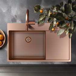 Pure.Sink Exclusivo Évier en cuivre avec égouttoir 86x52 cm Tapwing à gauche PEX5086LT-62