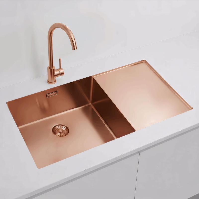 Pure.Sink Exclusivo Évier en cuivre avec égouttoir 86x52 cm Tapwing à gauche PEX5086LT-62