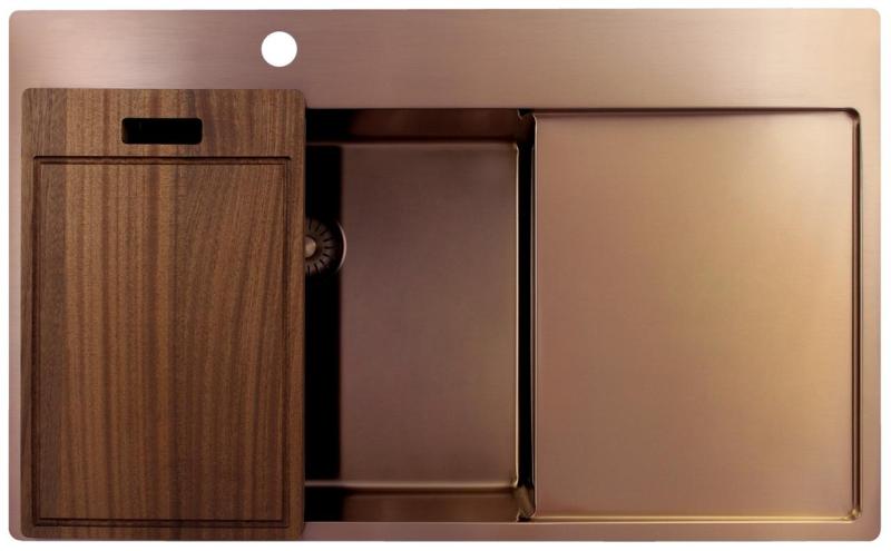 Pure.Sink Exclusivo Évier en cuivre avec égouttoir 86x52 cm Tapwing à gauche PEX5086LT-62