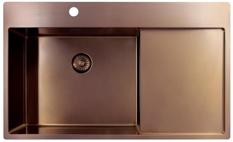 Pure.Sink Exclusivo Évier en cuivre avec égouttoir 86x52 cm Tapwing à gauche PEX5086LT-62