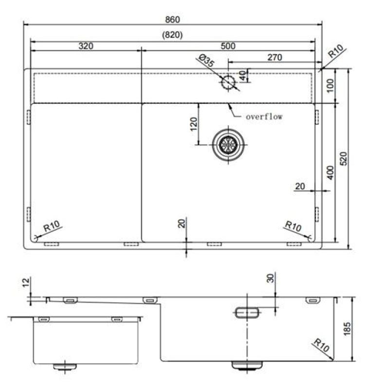 Pure.Sink Exclusivo Évier en inox avec égouttoir 86x52 cm Tapwing à droite PEX5086RT-02