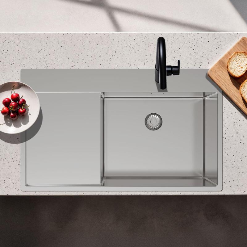 Pure.Sink Exclusivo Évier en inox avec égouttoir 86x52 cm Tapwing à droite PEX5086RT-02