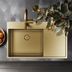 Pure.Sink Exclusivo Évier doré avec égouttoir 86x52 cm Tapwing à droite PEX5086RT-60