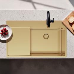 Pure.Sink Exclusivo Évier doré avec égouttoir 86x52 cm Tapwing à droite PEX5086RT-60