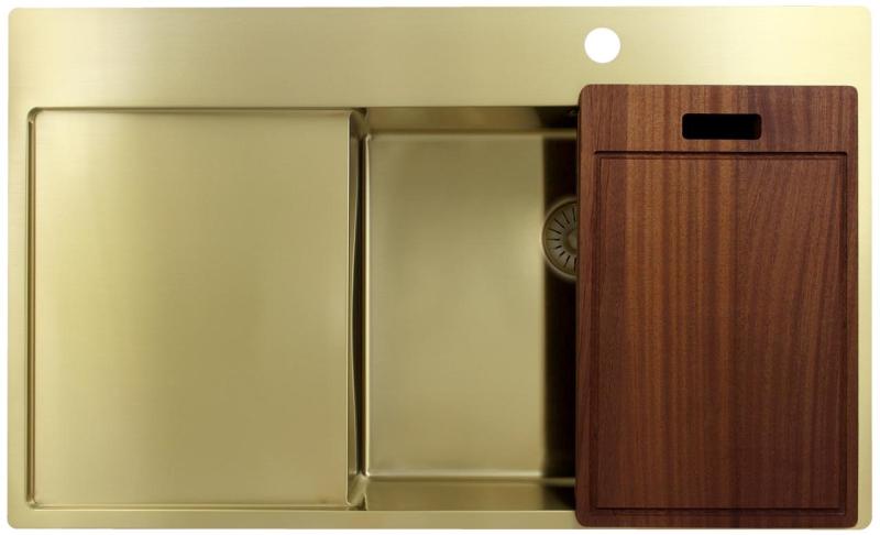 Pure.Sink Exclusivo Évier doré avec égouttoir 86x52 cm Tapwing à droite PEX5086RT-60