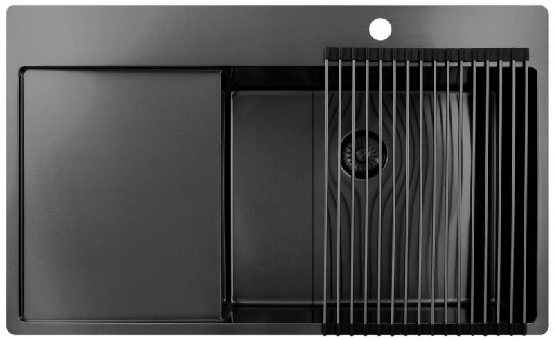 Pure.Sink Exclusivo Gun Metal évier avec égouttoir 86x52 cm Tapwing à droite PEX5086RT-61