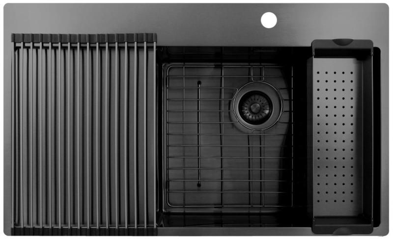 Pure.Sink Exclusivo Gun Metal évier avec égouttoir 86x52 cm Tapwing à droite PEX5086RT-61